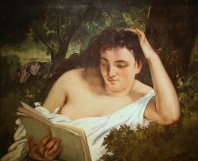 Een jonge vrouw die leest door Gustave Courbet